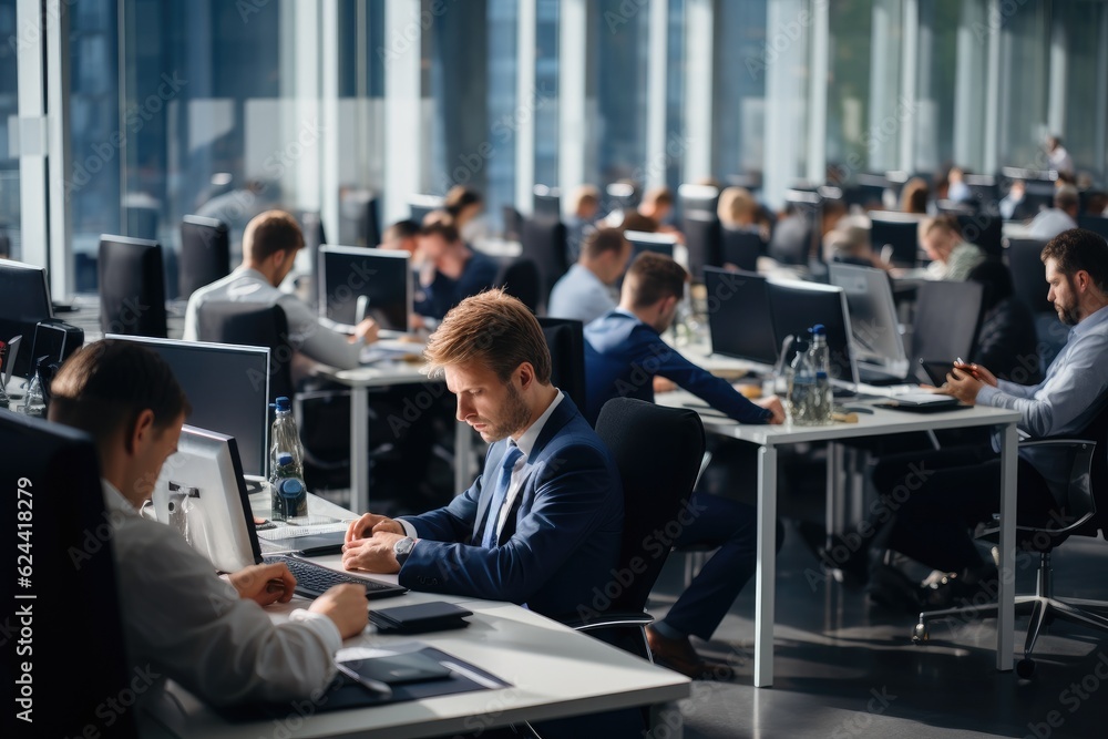 Many Business people busy working at office. Generative AI Many Business people busy working at office. Generative AI