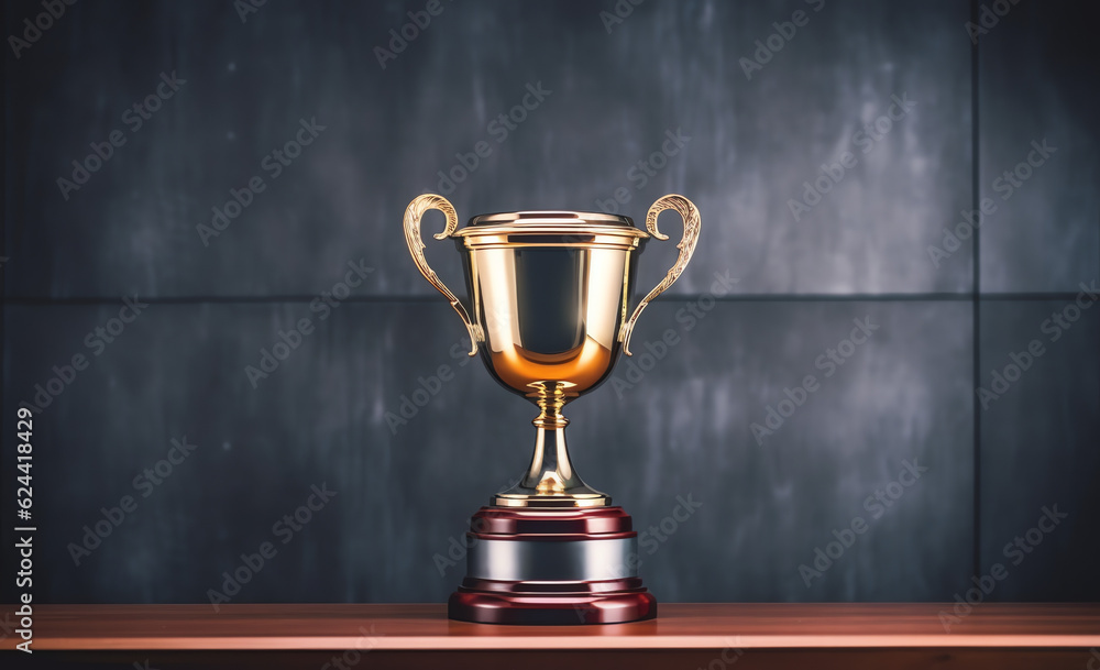 Gold cup with dark background, copy space for text and illustration for product presentation and template design. Gold cup with dark background, copy space for text and illustration for product presentation and template design.