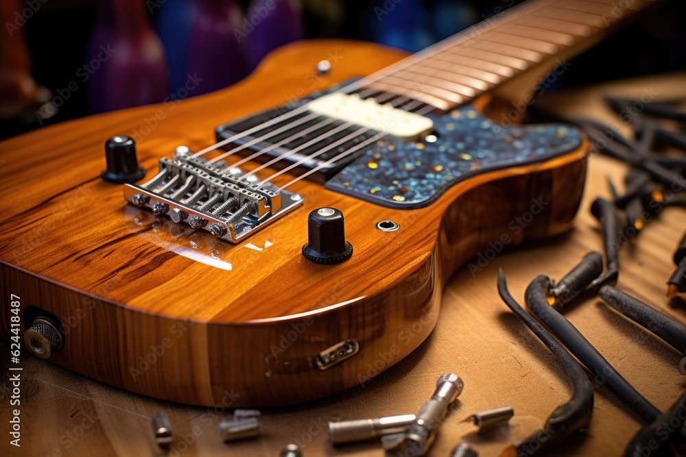 Naklejka premium guitar string replacement tools and accessories, created with generative ai