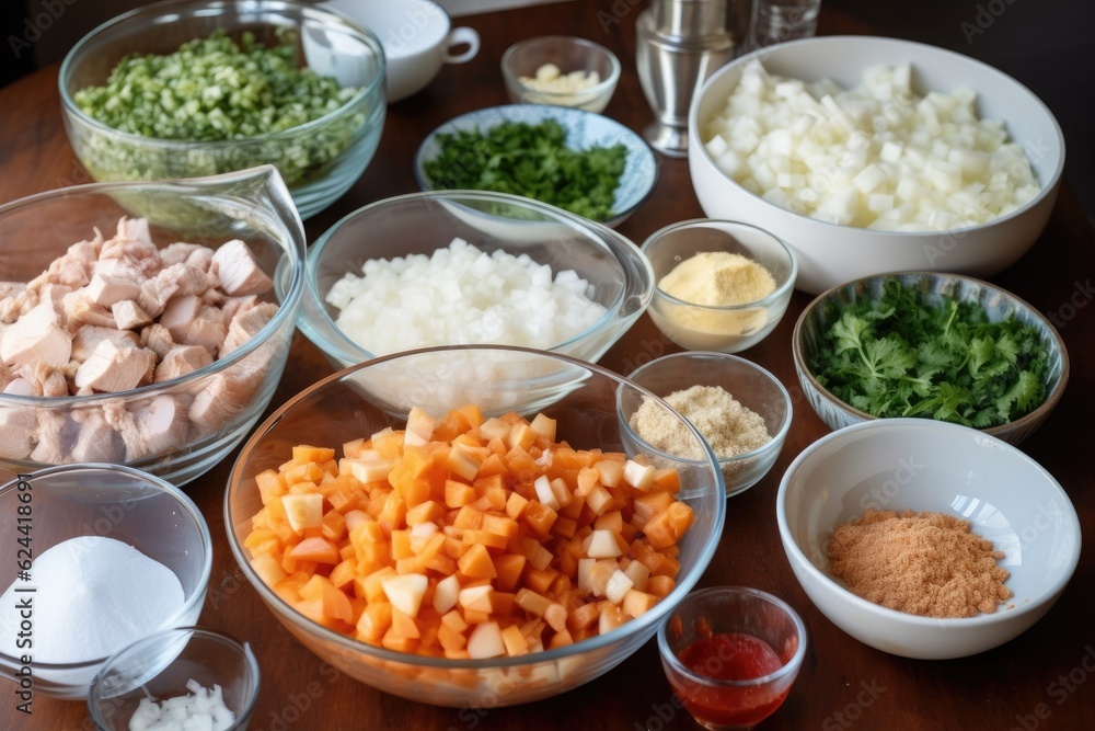 pile of deconstructed recipe ingredients, ready to be assembled into a delicious dish, created with generative ai pile of deconstructed recipe ingredients, ready to be assembled into a delicious dish, created with generative ai