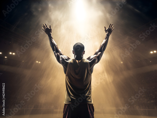 Basketball player celebrating in the stadium. Concept of winner  success  victory. AI generated