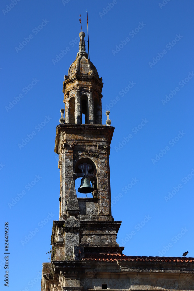 Bell tower of the church of Santa Comba, in Carnota, La Coruña, Spain. Upright image.