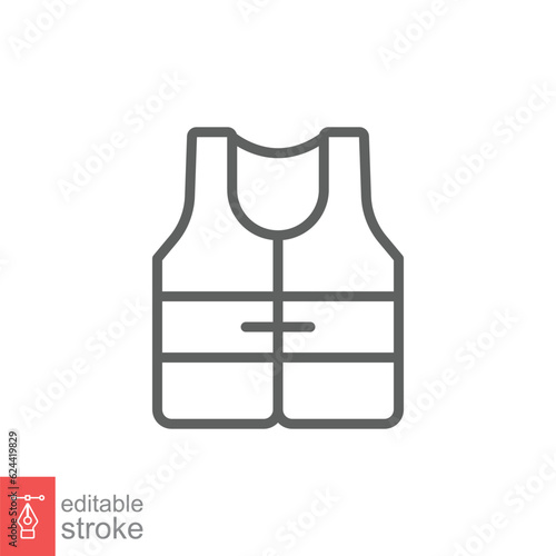 Life vest icon. Simple outline style. Safety jacket, water transportation security guard equipment concept. Thin line symbol. Vector illustration isolated on white background. Editable stroke EPS 10. © Ysclips
