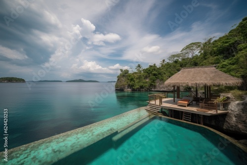 luxury resort on remote island  with infinity pool and private beach  created with generative ai