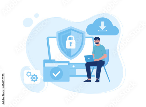 Computer data input security concept flat illustration