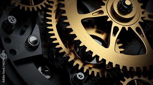Gold engine gear with dark background, illustration for product presentation and template design.
