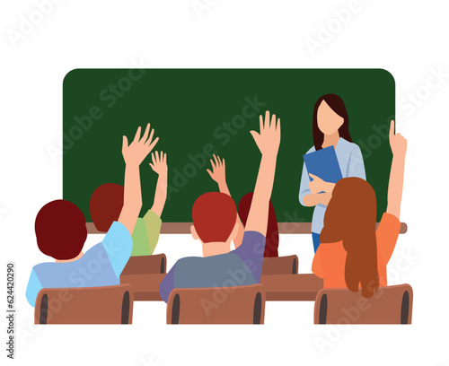 students raising their hands in class