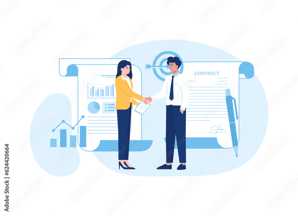 Fototapeta premium Contract work to achieve the target concept flat illustration