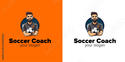 Dynamic Soccer Coach Mascot: A Captivating Logo Template for All Soccer Enthusiasts and Businesses