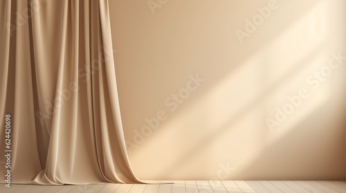 Curtains in muted shades with window shades, illustration for product presentation and template design.