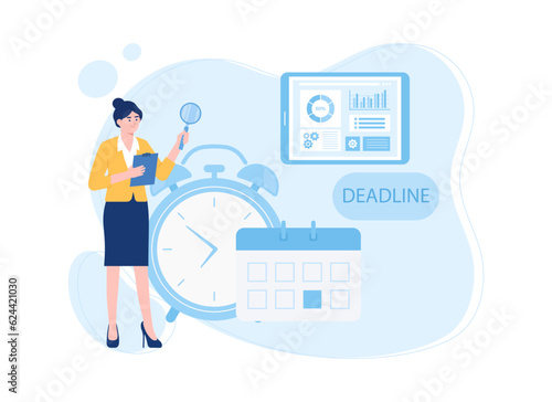 Work deadlines with alarms and calendars concept flat illsutration