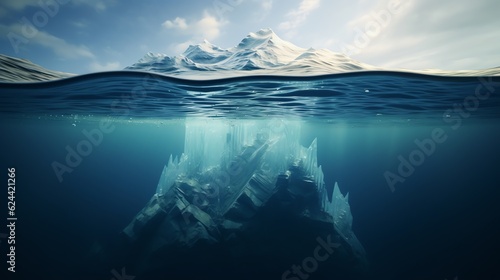 Iceberg seen from beneath the surface, illustration for product presentation and template design.