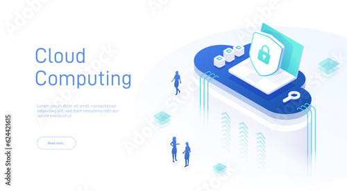 Web cloud technology business. Digital service or app with data transfering. Internet data services. Cloud data storage. Cloud computing technology users network. Online computing technology. 3d.