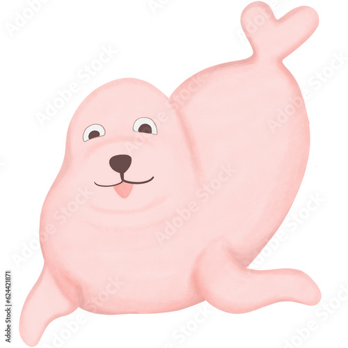 pink seal isolated on a white background. watercolor illustration.