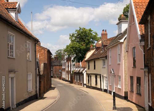 Fototapeta Attractive Street of Historic Georgian & other Ancient Building in The Market Town of Beccles, Suffolk, England, UK