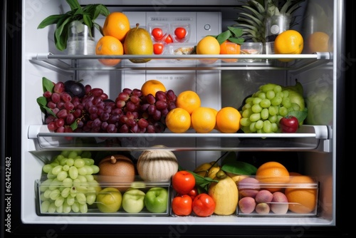 refrigerator full of fresh fruits and vegetables  perfect for cooking healthy meals  created with generative ai