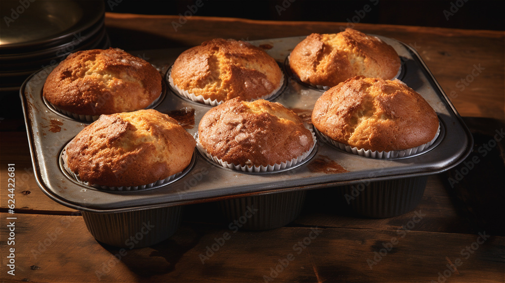 Muffins in a Tray on a Kitchen Table Muffins in a Tray on a Kitchen Table