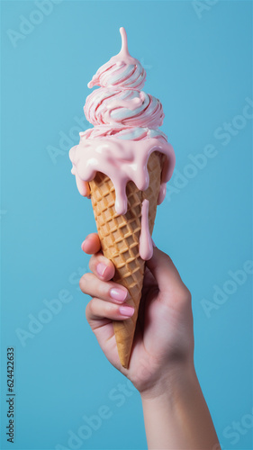 A Hand Holding a Melting Ice Cream Cone