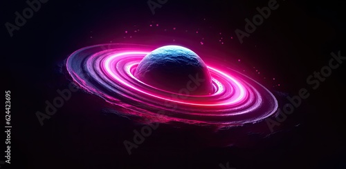 a planet with glowing purple and pink lights in space