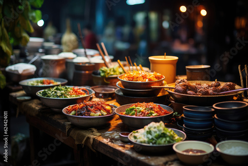 Ho Chi Minh Culinary Adventure. Bustling Street Food Market in Vietnam. Authentic Delights AI Generative. 