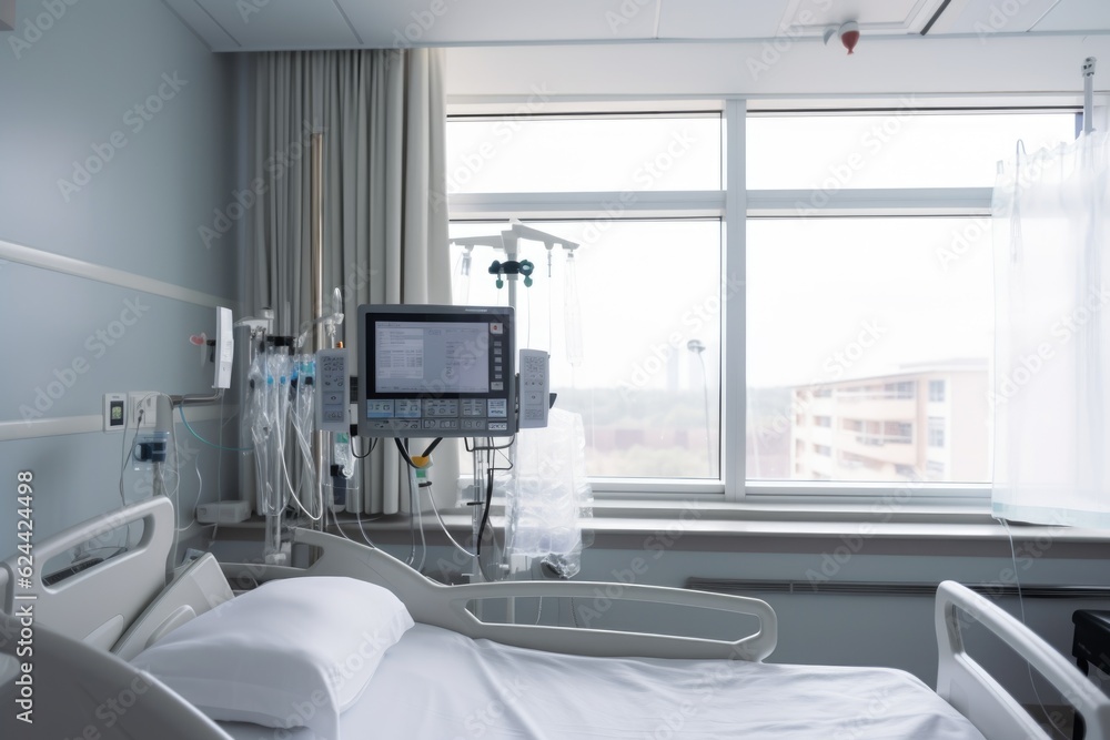 ventilation system in hospital room, with clear view of the patient and monitoring equipment, created with generative ai ventilation system in hospital room, with clear view of the patient and monitoring equipment, created with generative ai