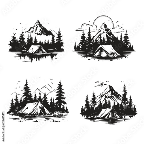 Set of Camping Vector Illustration