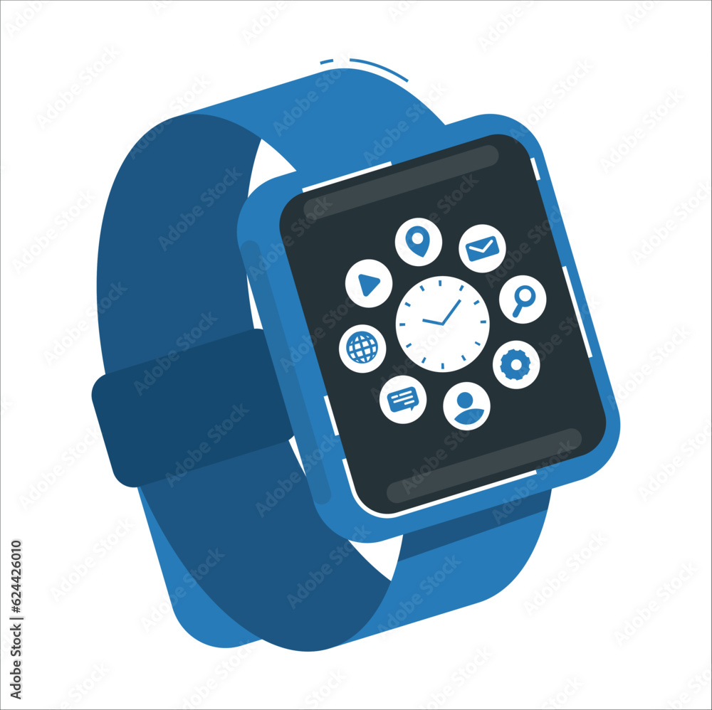 A simple vector of a smartwatch design which shows the time, date