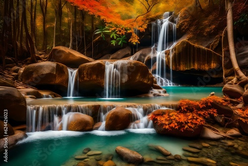 waterfall in the forest in autumn AI GENERATED