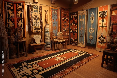traditional navajo rug designs and symbols displayed, created with generative ai