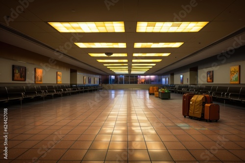 empty baggage claim area with illuminated signs, created with generative ai