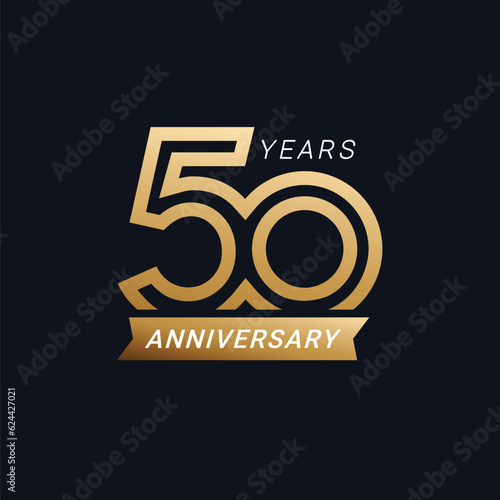 50 Years Anniversary badge with gold style Vector Illustration