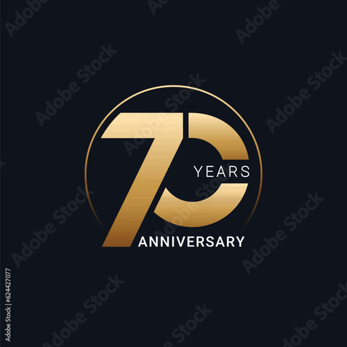 70 Years Anniversary badge with gold style Vector Illustration