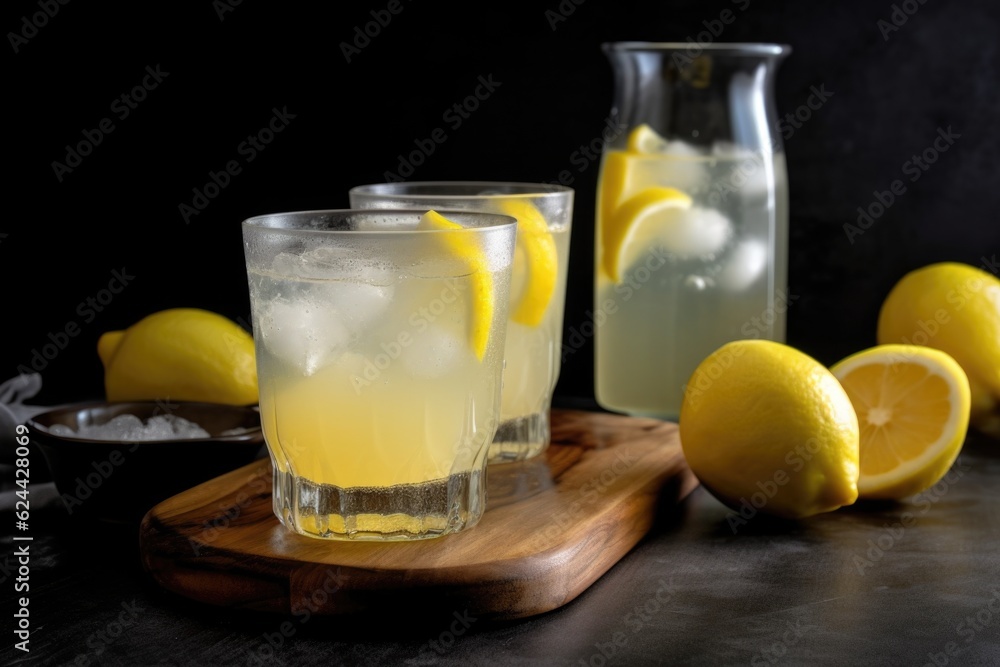 refreshing glass of summer lemonade, topped with a slice of lemon and dash of sugar, created with generative ai refreshing glass of summer lemonade, topped with a slice of lemon and dash of sugar, created with generative ai