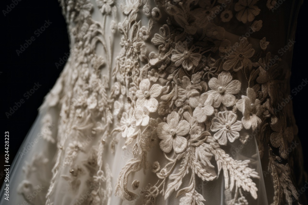 Detail of a wedding dress. Generative AI