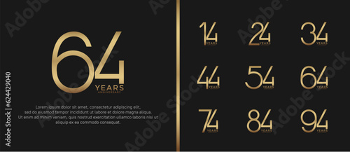 set of anniversary logo gold color on black background for celebration moment