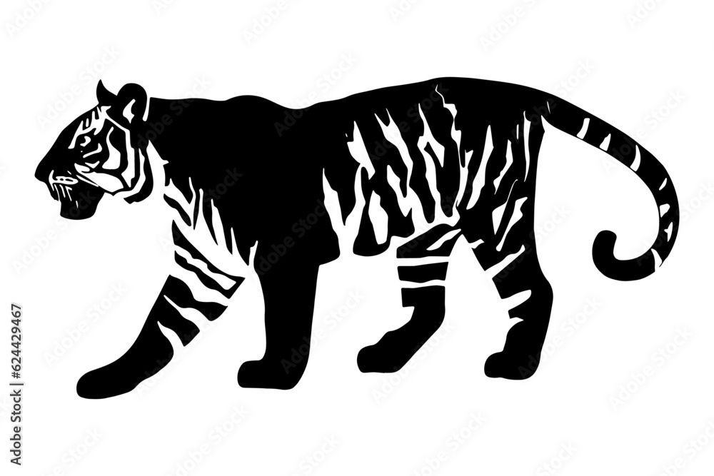 Tiger silhouette isolated on white background. Vector illustration Tiger silhouette isolated on white background. Vector illustration