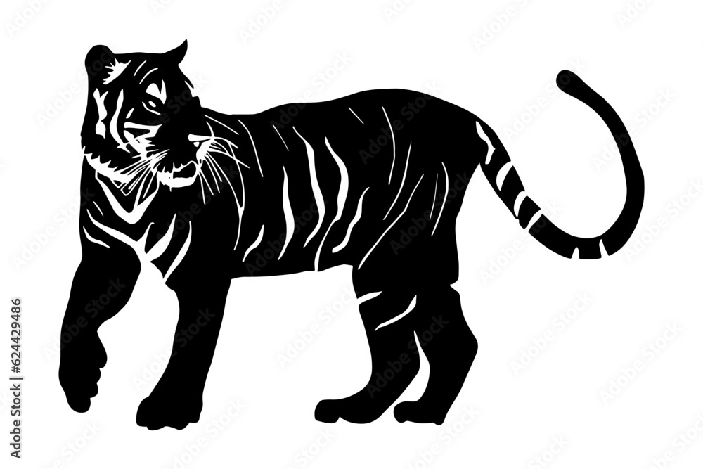 Tiger silhouette isolated on white background. Vector illustration Tiger silhouette isolated on white background. Vector illustration