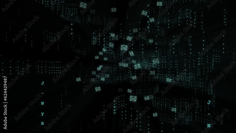 Email symbols flowing at speed in cyberspace vortex animation abstract concept