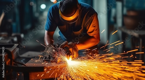 Fotografia Worker using an angle grinder and proyecting sparks