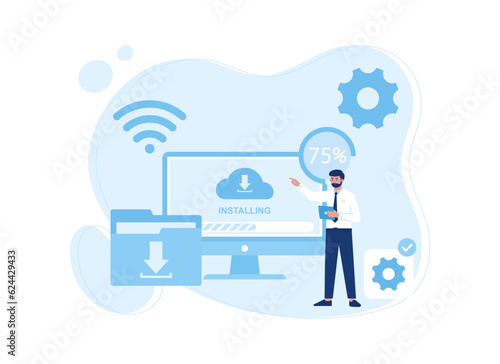 Install data with wi-fi concept flat illustration