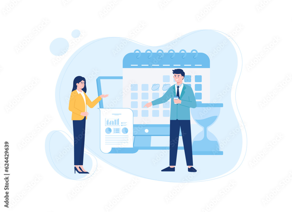 Data paper with calendar and time concept flat illustration Data paper with calendar and time concept flat illustration