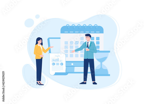 Data paper with calendar and time concept flat illustration