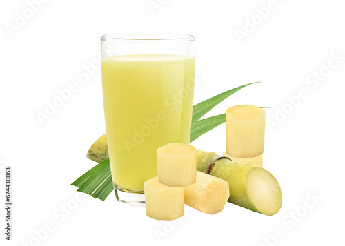 glass of  sugarcane juice and leaves