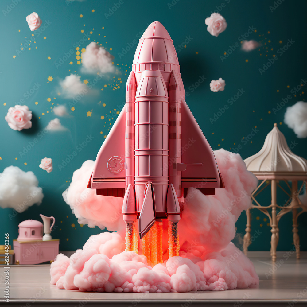 Pink Rocket Sign Pink rocket on in a children's room with green walls. The shuttle takes ...