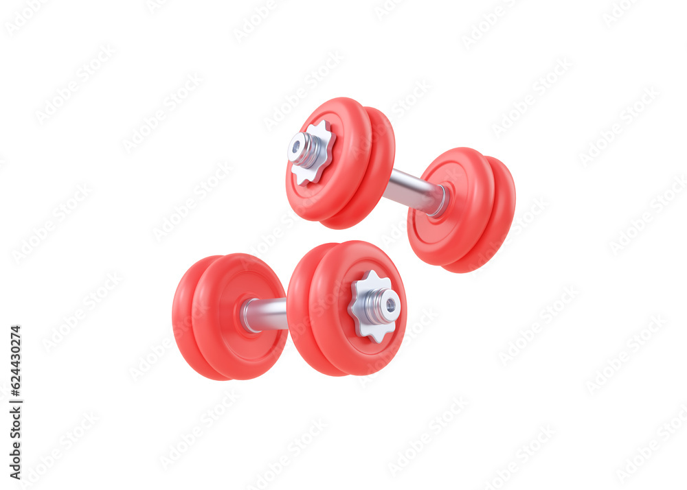 Dumbbell 3d render icon - red fitness equipment, simple gym barbell and fit execise accessories for muscle Dumbbell 3d render icon - red fitness equipment, simple gym barbell and fit execise accessories for muscle