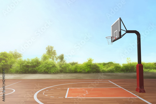 Basketball court on 3d illustration