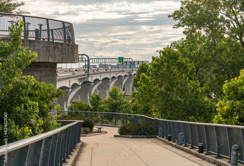 View from bridge trail of Woodrow Wilson bridge carrying I495 Capital beltway across Potomac river