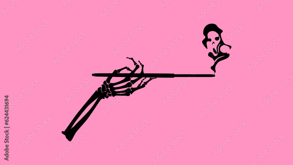 Skeleton Hand Smoking, silhouette, The face of death in smoke Skeleton Hand Smoking, silhouette, The face of death in smoke