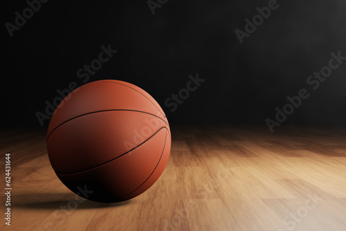 Basketball on empty dark background 3d illustration