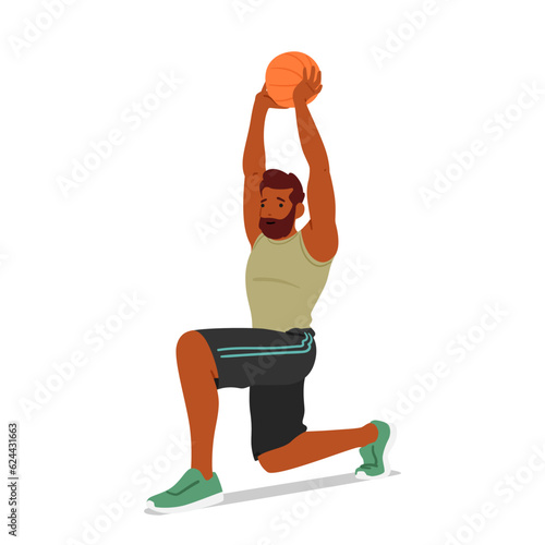 Fitness Man Lunges With Ball Engaging His Lower Body Muscles For Strength And Balance. The Added Resistance Challenges